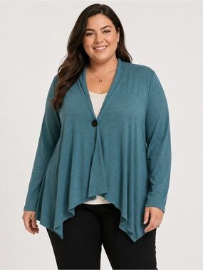ALYX Woman 1X Teal Flyaway Waterfall Cardigan Open Front Asymmetrical Hem